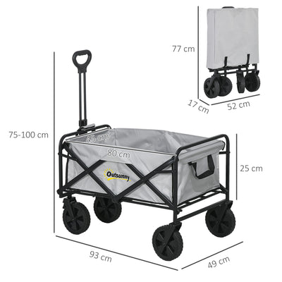Outsunny Folding Pull Along Cart Cargo Wagon Trolley with Telescopic Handle - Dark Grey 