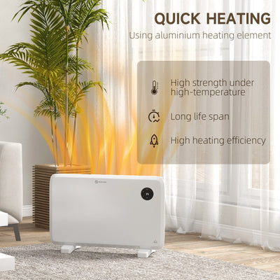 HOMCOM 1200W Electric Convector Heater, Freestanding or Wall Mounted, Space Heater with Adjustable Thermostat, Timer, White 