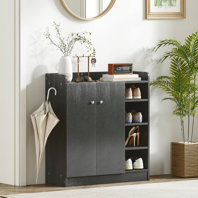 HOMCOM Shoe Storage Cabinet with Adjustable Shelves - Black 