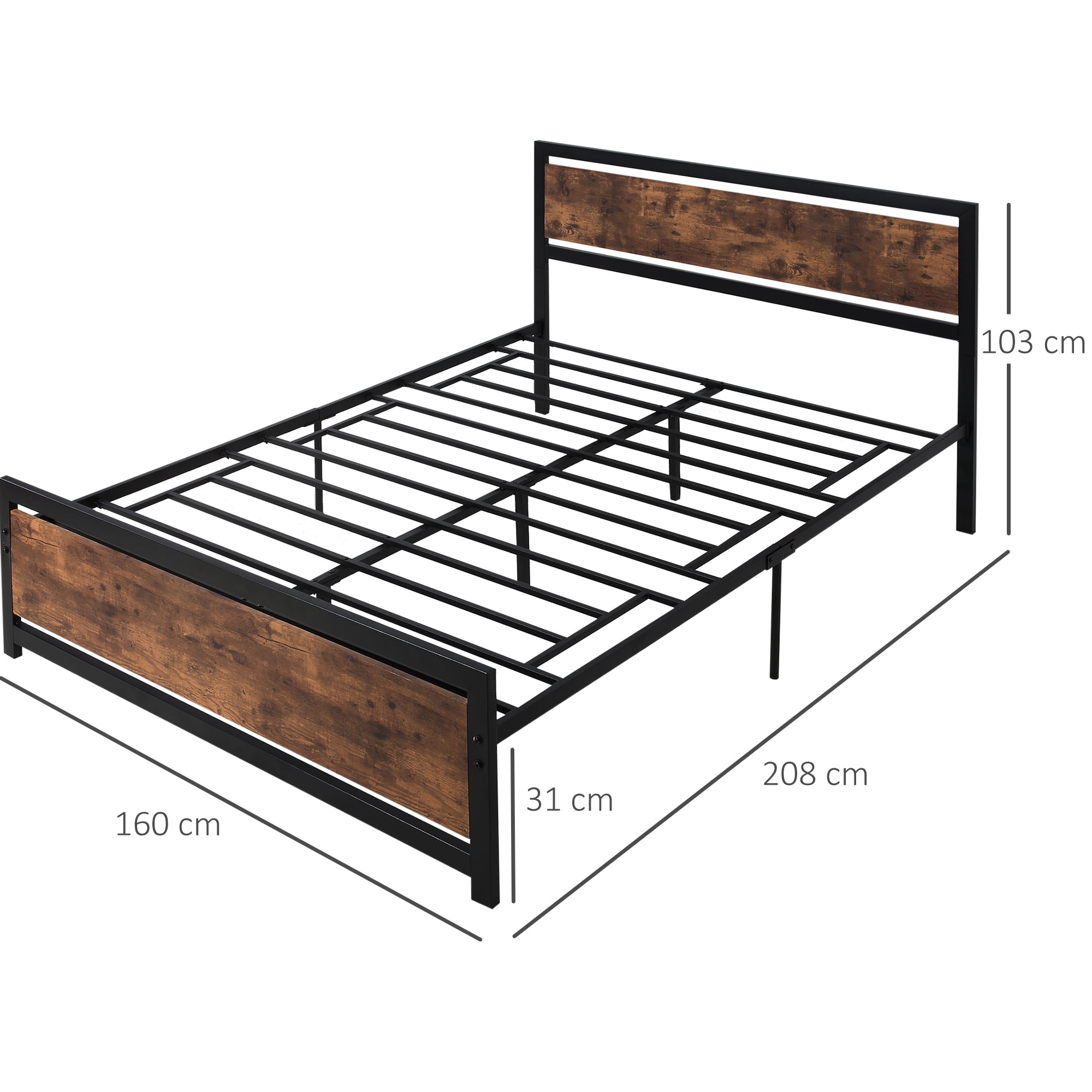 HOMCOM King Size Metal Bed Frame with Headboard & Footboard, Strong Slat Support Full Bed Frame w/ Underbed Storage Space, Bedroom Furniture For Adults 