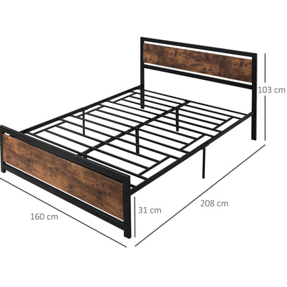 HOMCOM King Size Metal Bed Frame with Headboard & Footboard, Strong Slat Support Full Bed Frame w/ Underbed Storage Space, Bedroom Furniture For Adults 