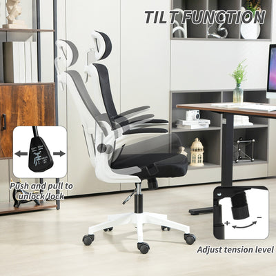 Vinsetto Ergonomic Office Chair, High Back Mesh Computer Desk Chair with Adjustable Headrest and Lumbar Support, Rotatable Armrests, Tilt Function for Home Office, Black 