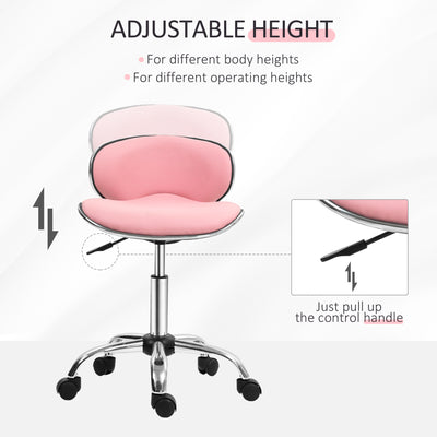 HOMCOM Adjustable Rolling Swivel Beauty Salon Chair, Stool for Spa, Pink 