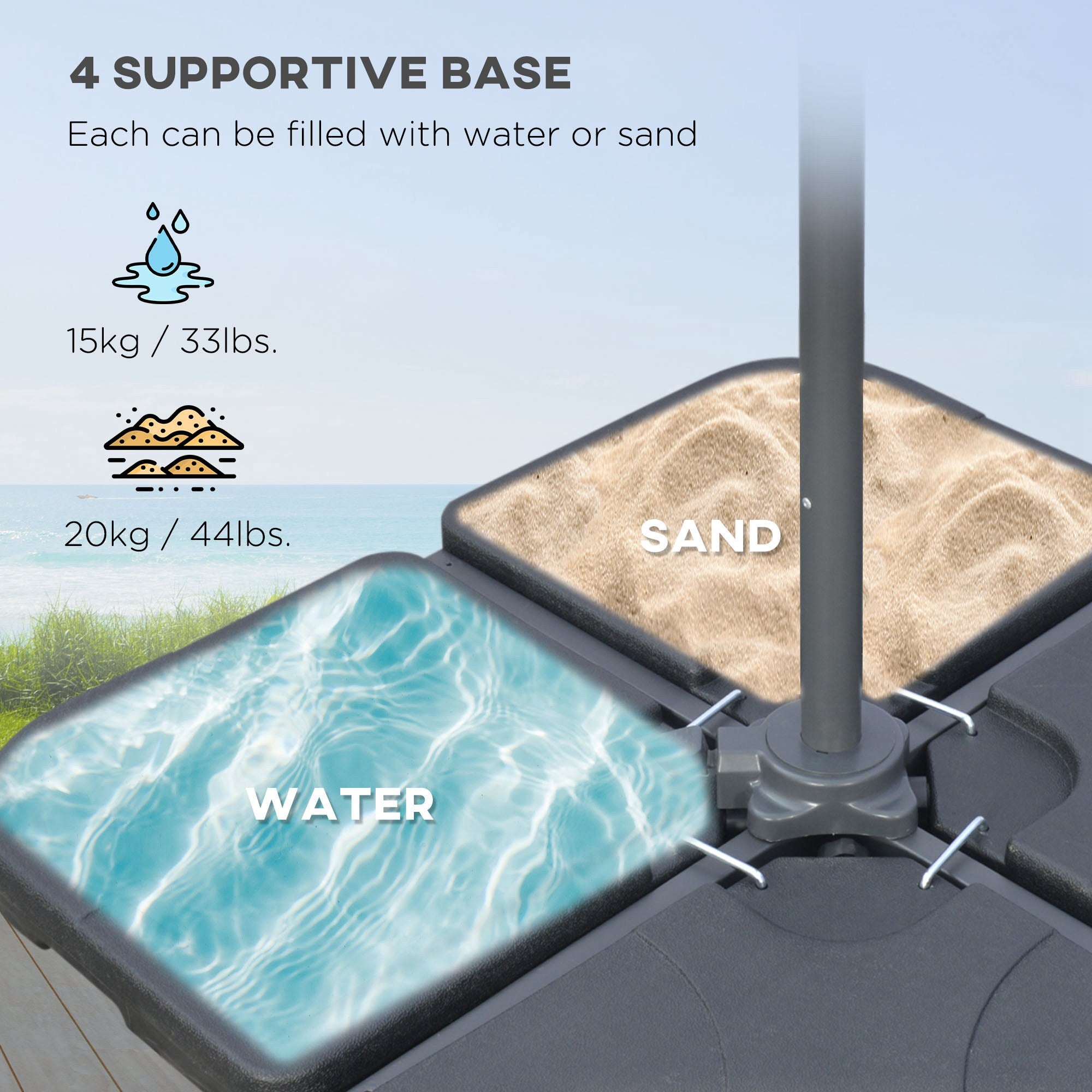 Outsunny 3(m) Garden Parasol Sun Shade Banana Umbrella Cantilever with Crank Handle, Cross Base Beige 