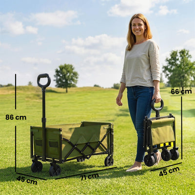 Outsunny 60L Foldable Festival Trolley on Wheels, Collapsible Wagon Cart with Drop-Down Tailgate, Adjustable Handle, Green 
