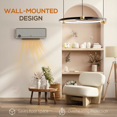 HOMCOM Wall Downflow Heater 2 Heat and Fan 1000W/2000W, Electric Space Heater with Timer Remote Oscillating, for Bedroom Home Office, Grey 