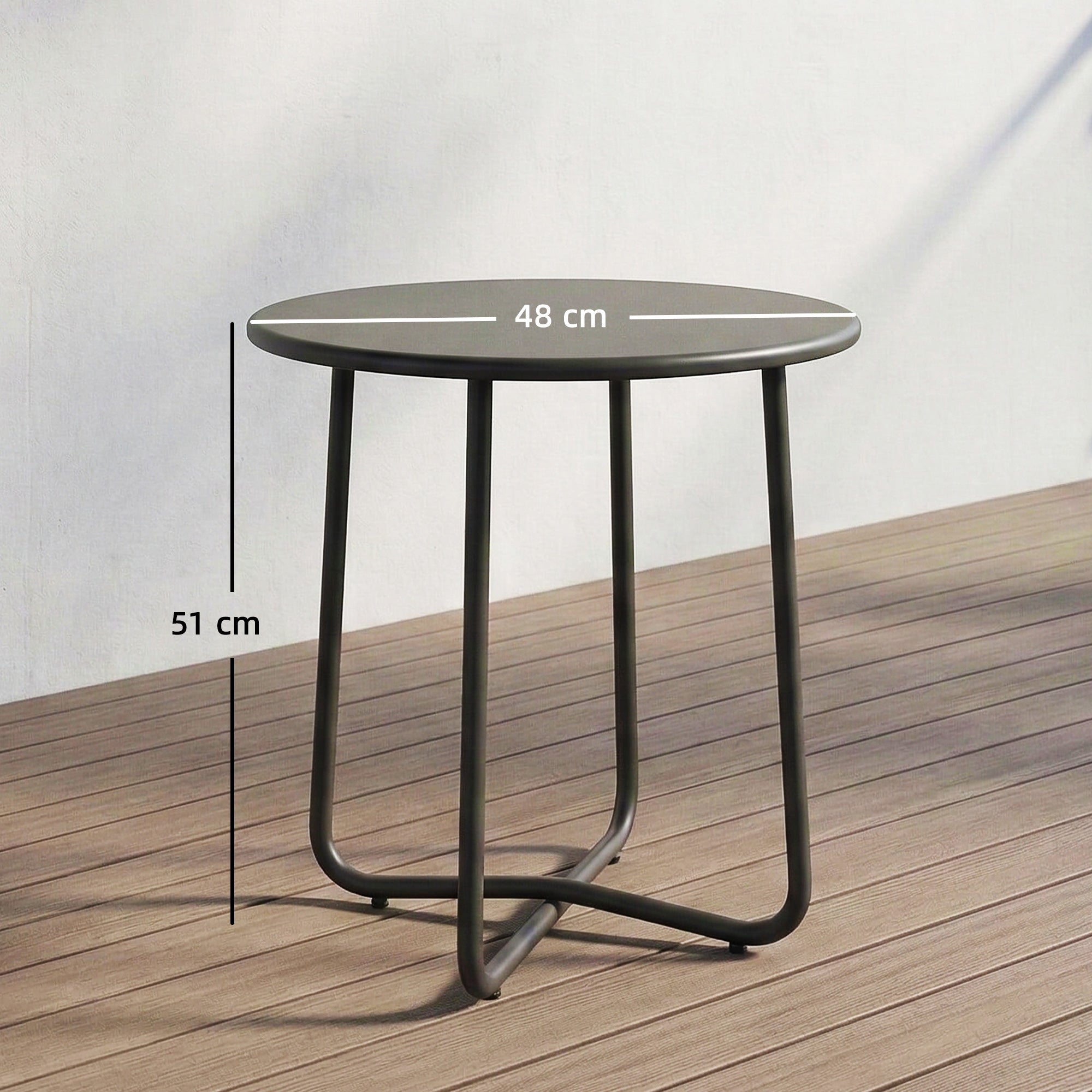 Outsunny 48 cm Round Garden Side Table, Small Metal Outdoor Garden Table with Rolled Edge, Dark Grey 