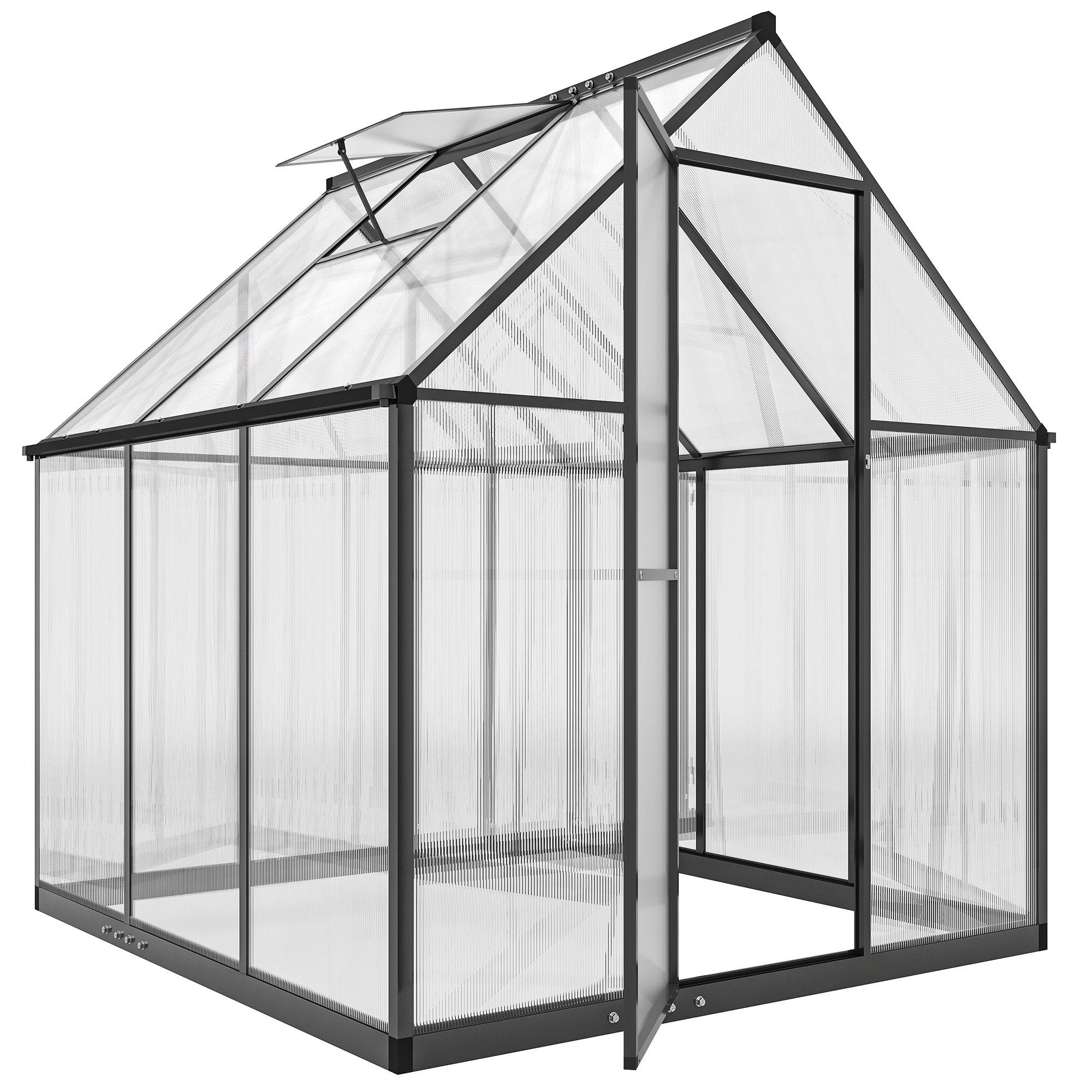Outsunny Polycarbonate Greenhouse with Swing Door and Adjustable Window, Walk-in Greenhouse with Rain Gutter, 5.5 x 6ft, Black 