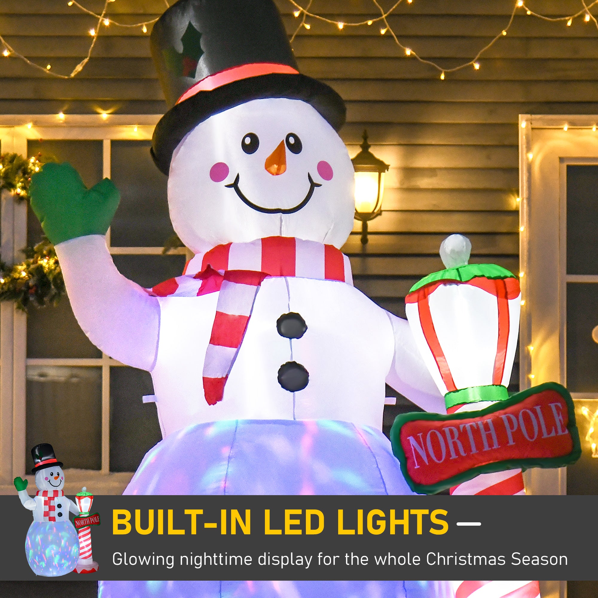 HOMCOM 8ft Tall Christmas Inflatable Snowman with Street Lamp, Lighted for Home Indoor Outdoor Garden Lawn Decoration Party Prop 