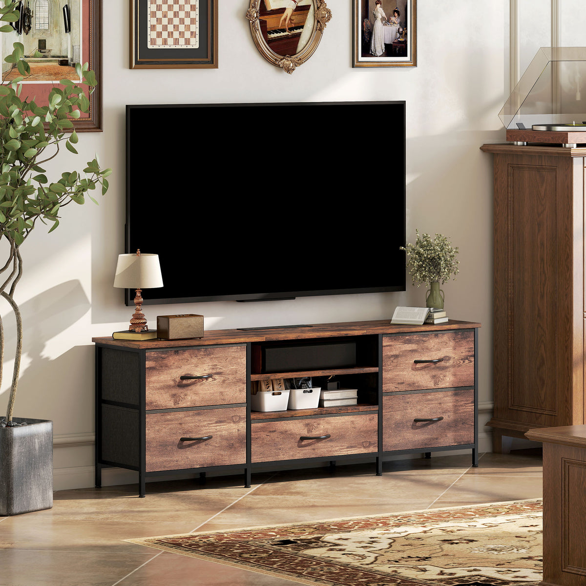 HOMCOM Multi-Storage Industrial TV Stand - Brown/Grey/Black 
