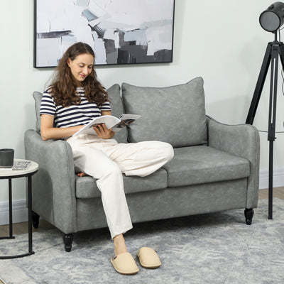 HOMCOM Faux Leather Marble-Effect Two-Seater Sofa - Grey 
