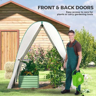 Outsunny Polytunnel Greenhouse with Sandbags, Walk-In Tunnel Green House with 2 Doors and Screen Windows, 1.8 x 1.8 x 2m, White 