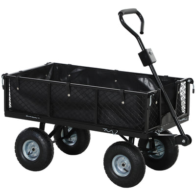 Outsunny 114L Steel Frame Garden Cart Trolley - Black 