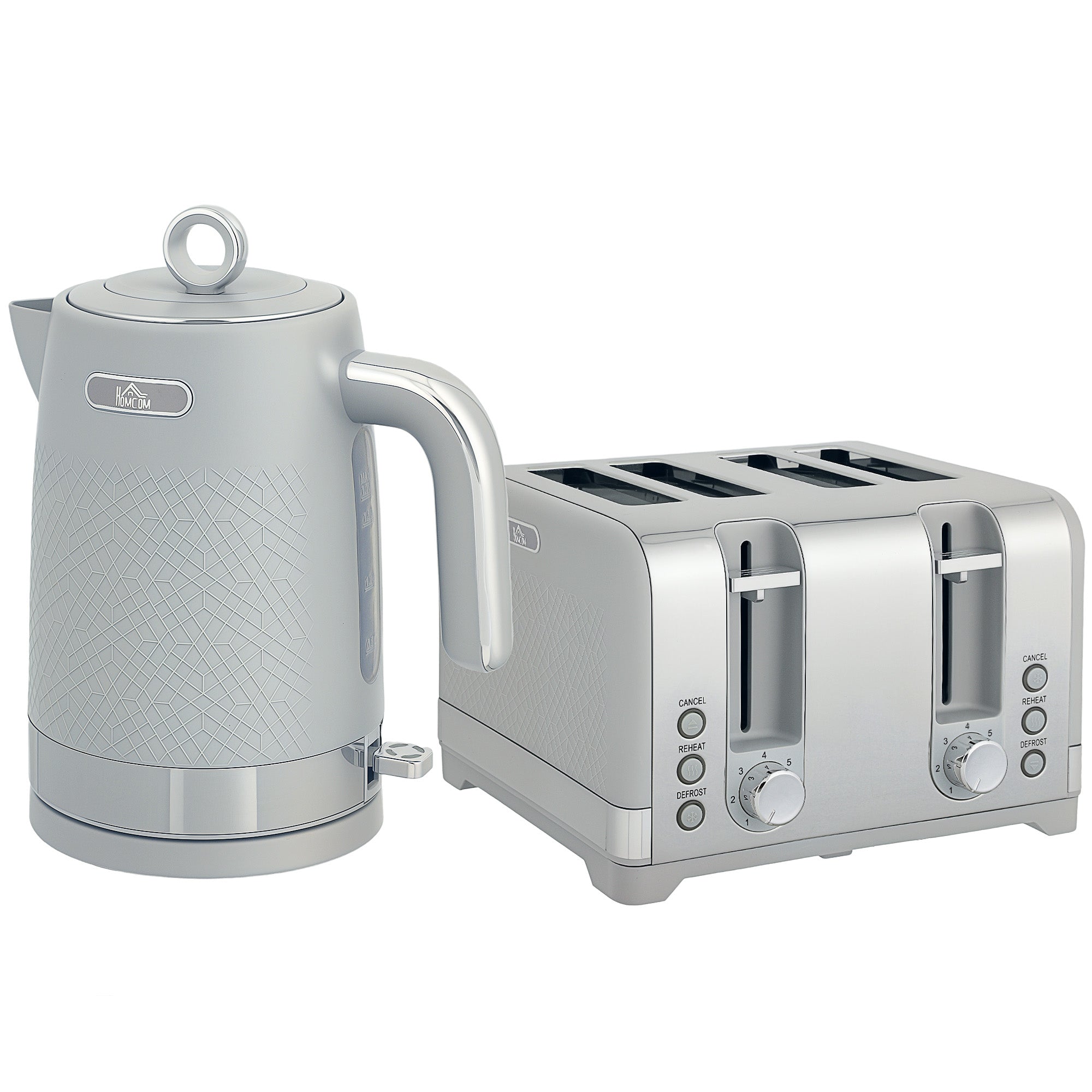 HOMCOM Sleek Textured Kettle and Four-Slice Toaster Set - Grey 