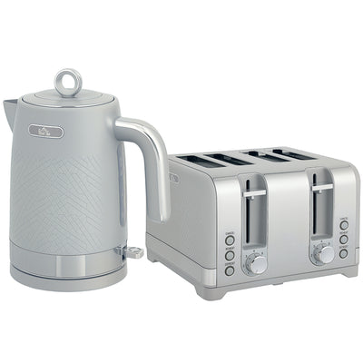 HOMCOM Sleek Textured Kettle and Four-Slice Toaster Set - Grey 