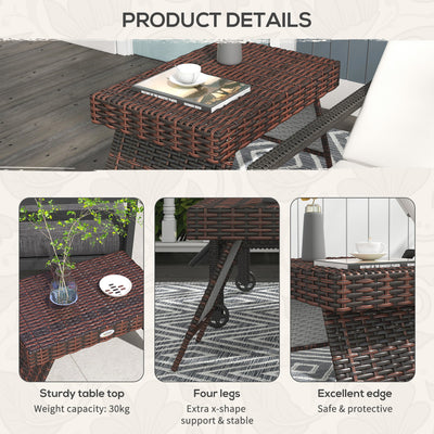 Outsunny Foldable Outdoor Side Table, Rattan Garden Coffee Table with Steel Frame, Space Saving Bistro Garden Furniture for Patio, Balcony, 60 x 41 x 41 cm, Brown 