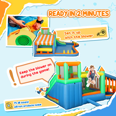 AIYAPLAY 8 in 1 Inflatable Bounce House with 680W Blower, Slide, 2 Pools, Basketball Hoop, Climbing Wall, Water Gun, Ring Toss 