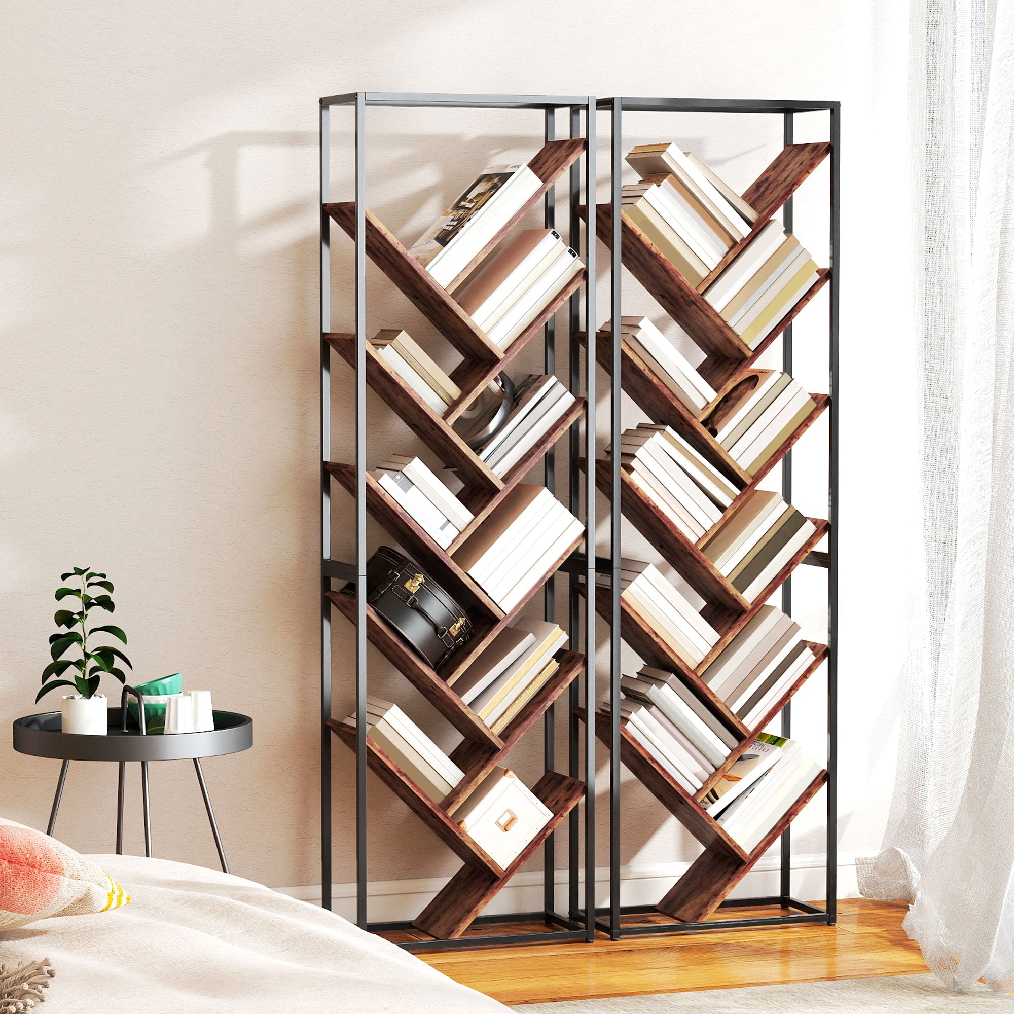 HOMCOM 10 Shelf Industrial-Style Bookshelf - Black/Brown 