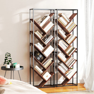 HOMCOM 10 Shelf Industrial-Style Bookshelf - Black/Brown 