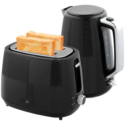 HOMCOM Kettle and Toaster Set, 1.7L 3000W Fast Boil Kettle & 2 Slice Toaster Kitchen Set with 7 Level Browning Controls, Defrost, Reheat, Boil-dry Protection, Black 