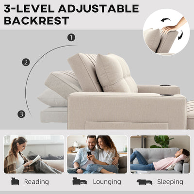 HOMCOM Two-Seater Pull-Out Sofa Bed - Beige 