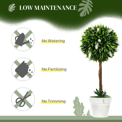 HOMCOM Set of 2 Decorative Artificial Plants Ball Trees with Flower for Home Indoor Outdoor Decor, 60cm ,White 