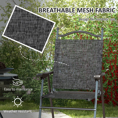 Outsunny Set of Two Folding Garden Chairs, with Fabric Mesh Seats - Grey 