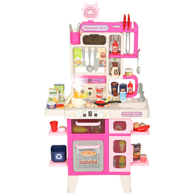AIYAPLAY Pretend Play Kitchen Set with Realistic Lights & Sounds, 104PCS Toy Kitchen Accessories for Boys and Girls, Pink 