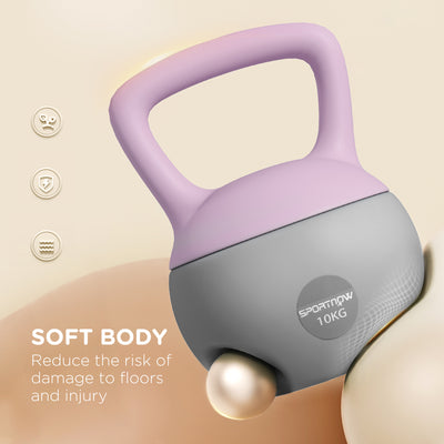 SPORTNOW Soft Kettlebell, 10kg Kettle Bell with Non-Slip Handle for Home Gym Weight Lifting and Strength Training, Purple and Grey 