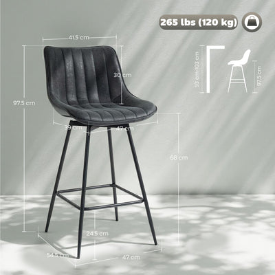 HOMCOM Set of 2 PU Leather Swivel Bar Stools - Black 