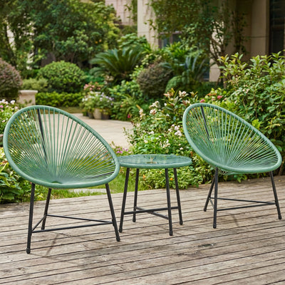 Outsunny Rattan Bistro Set with Acapulco Chairs and Glass Table, Green 
