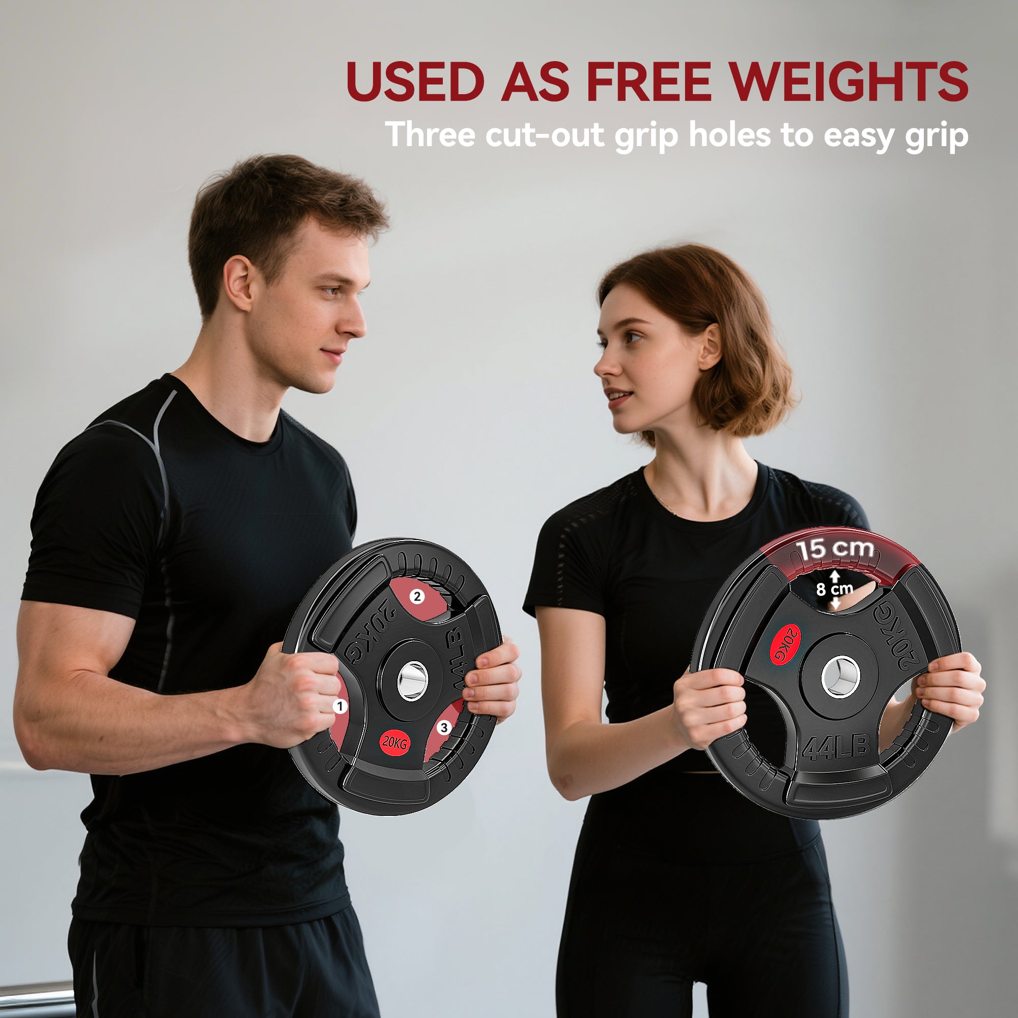 SPORTNOW Olympic Weight Plate, 2"/5cm Weight Disc with Tri-Grips, 20kg Dumbbell Plate for Weightlifting and Strength Training Home Gym Fitness Workout, Black 