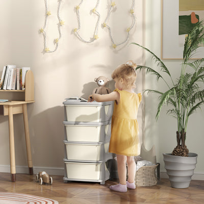 HOMCOM Four-Tier Kids Storage Boxes, with Four Drawers - White 