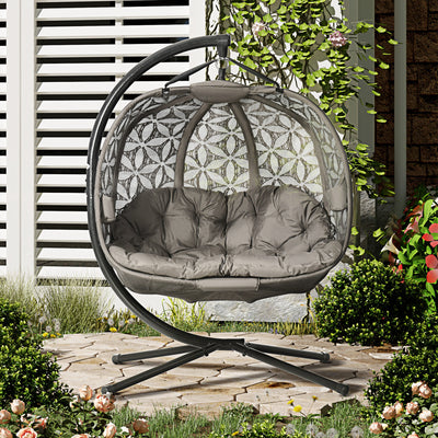 Outsunny Outdoor Double Hanging Chair with Cushion and Cup Holders, Sand Brown 