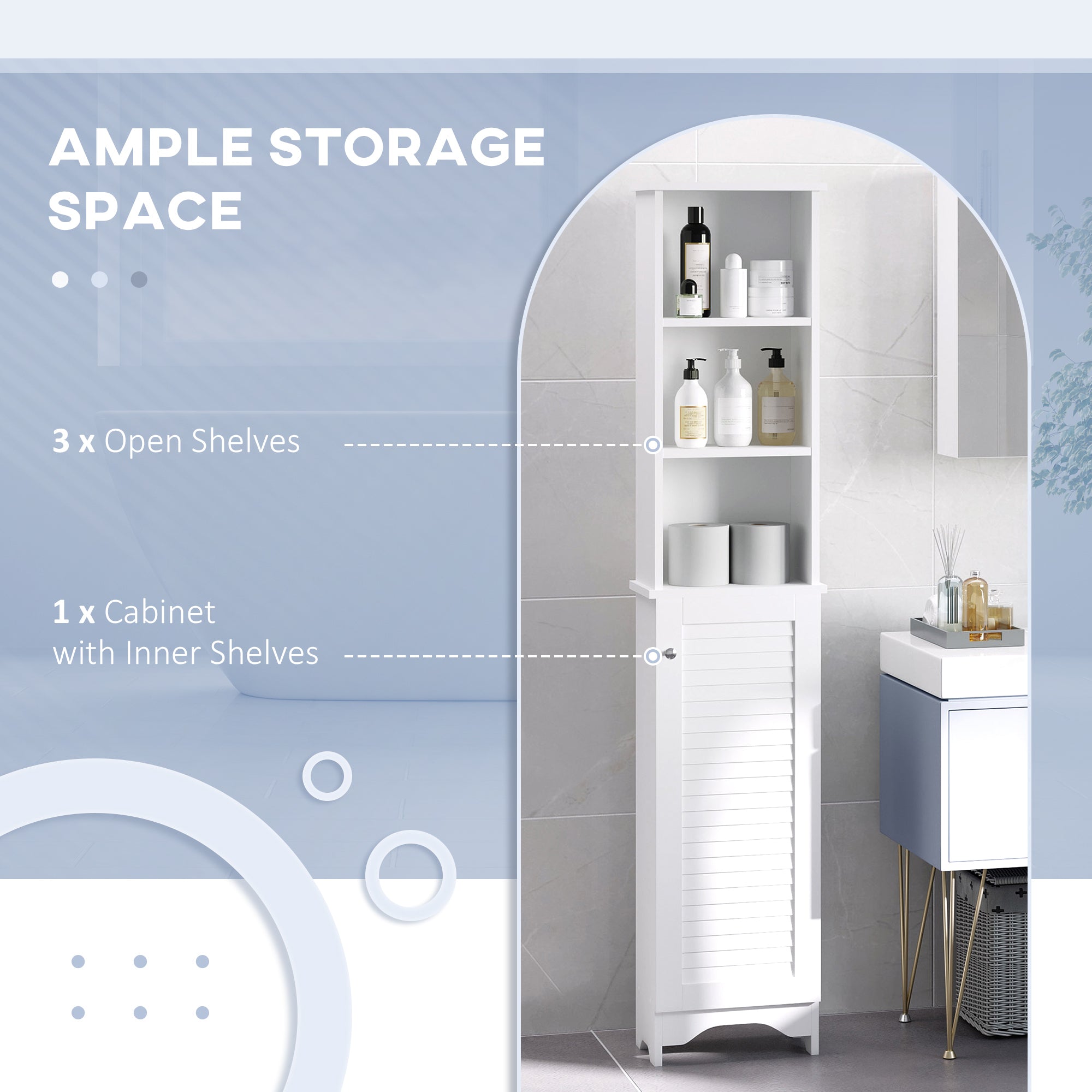 HOMCOM Tall Bathroom Cabinet Storage Cupboard Floor Standing Home Bathroom Furniture w/ 6 Shelves 165H x 34W x 20D cm White 