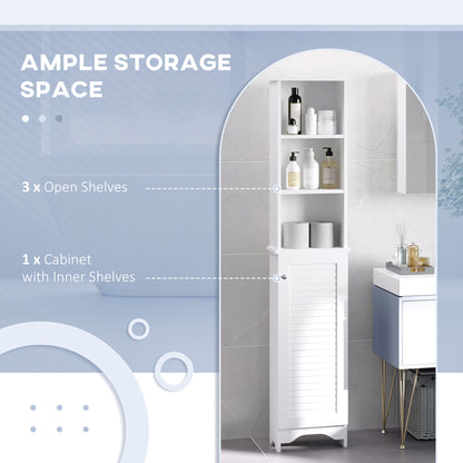 HOMCOM Tall Bathroom Cabinet Storage Cupboard Floor Standing Home Bathroom Furniture w/ 6 Shelves 165H x 34W x 20D cm White 