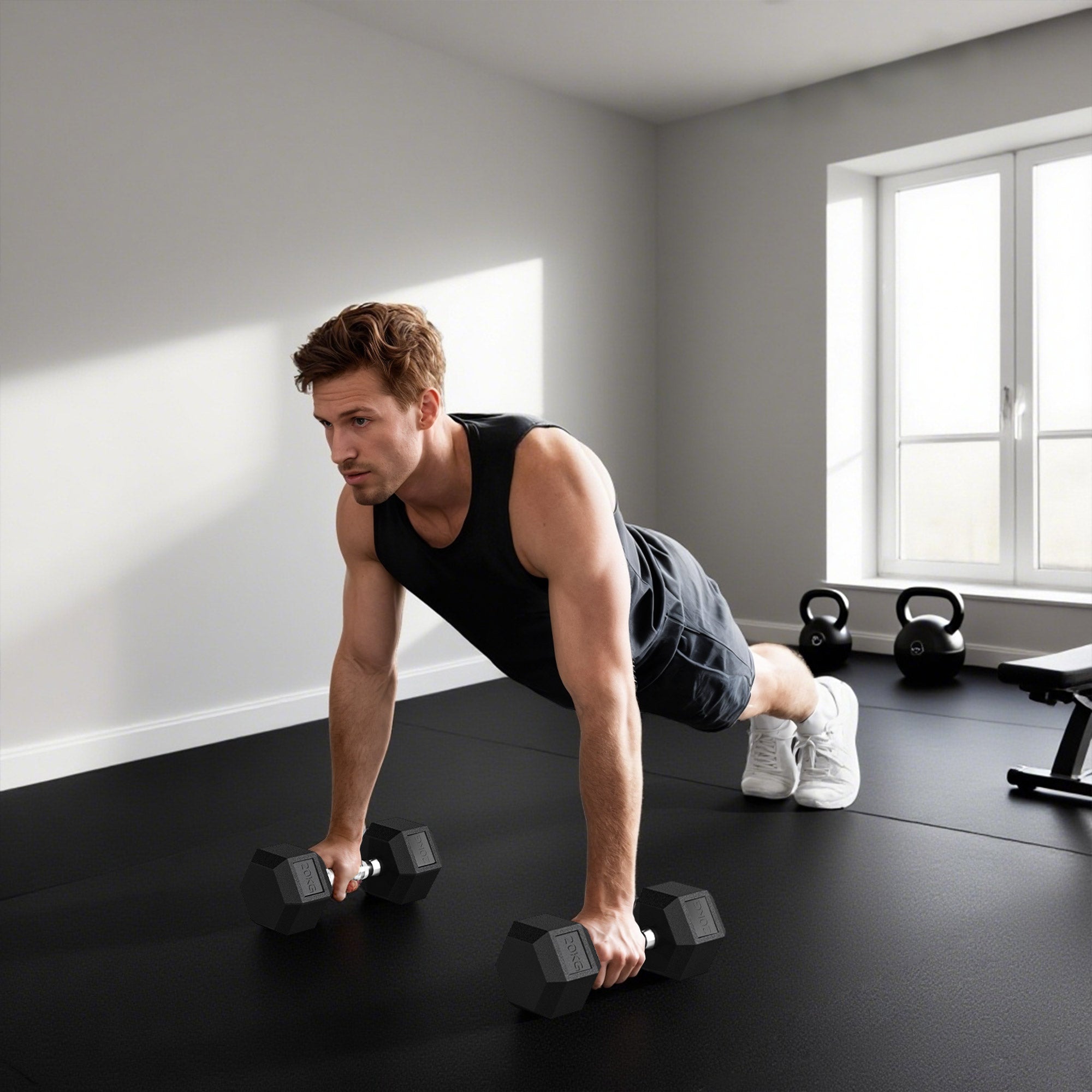 HOMCOM 2x20KG Rubber Hex Dumbbell Portable Hand Weights Dumbbell Home Gym