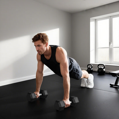 HOMCOM 2x20KG Rubber Hex Dumbbell Portable Hand Weights Dumbbell Home Gym