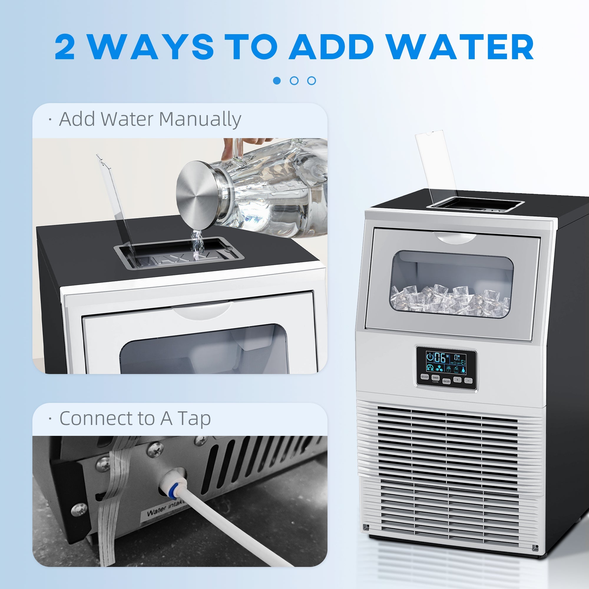 HOMCOM Commercial Ice Maker Machine, Freestanding Industrial Ice Cube Maker with Digital Control, Ice Scoop, Self-cleaning, 4kg Ice Storage, 30kg/24 Hours for Home, Office, Bar, Restaurant 