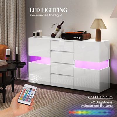 HOMCOM LED Light Sideboard - High Gloss White 