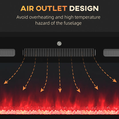 HOMCOM 102cm Electric Fireplace, 2000W Recessed and Wall Mounted Electric Fire with Remote Control, 9 Flame Colour and Crystal, Black 