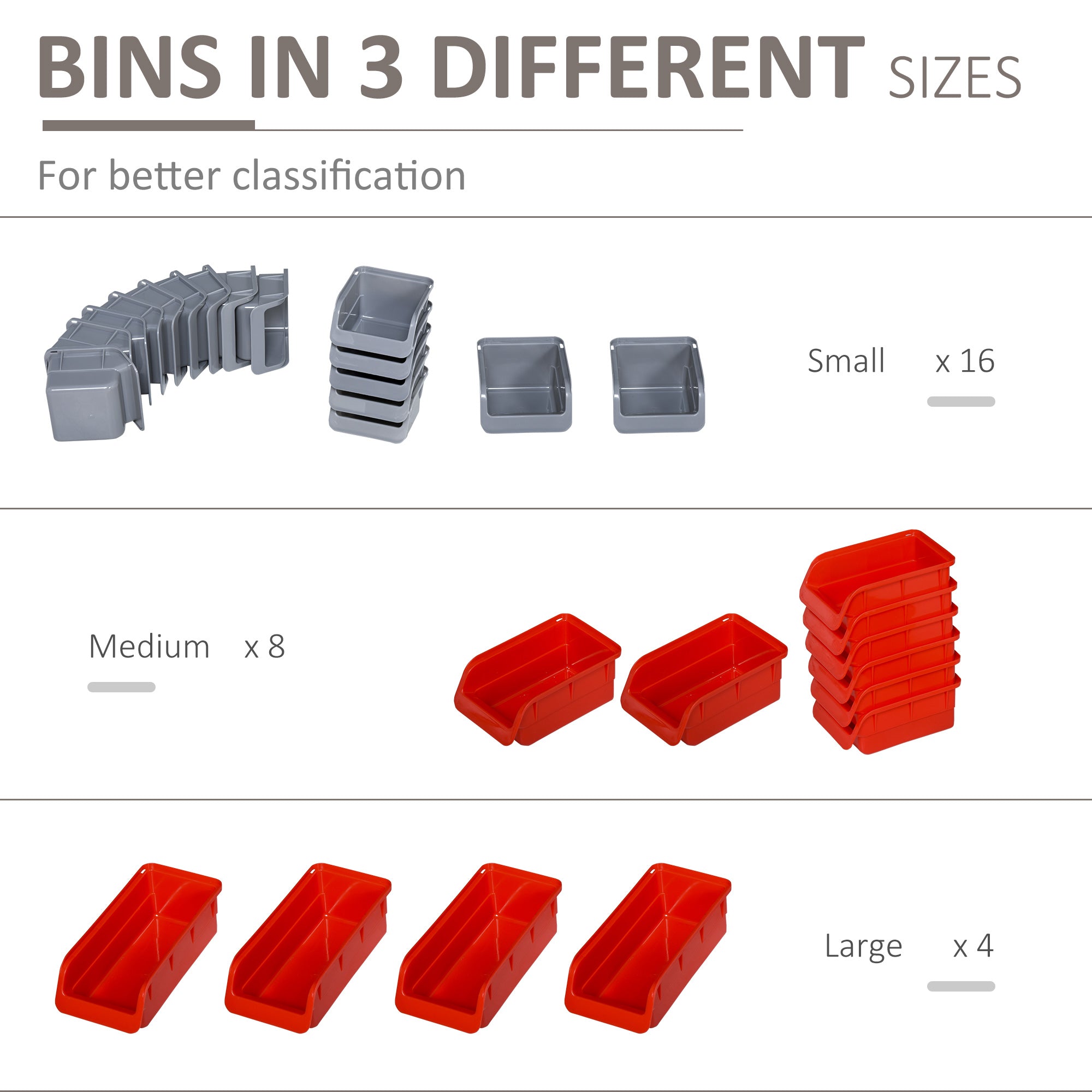 DURHAND 44 Piece Wall Mounted Tool Rack Organiser Storage Bins and Panel Set with Shelf Hook Screws Accessories Red 