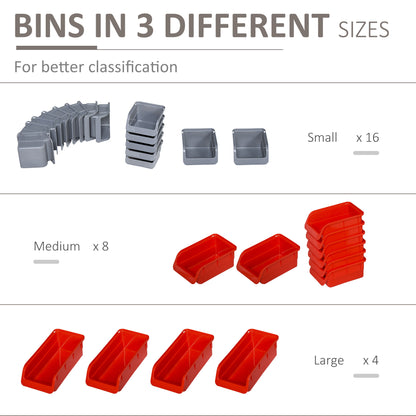 DURHAND 44 Piece Wall Mounted Tool Rack Organiser Storage Bins and Panel Set with Shelf Hook Screws Accessories Red 