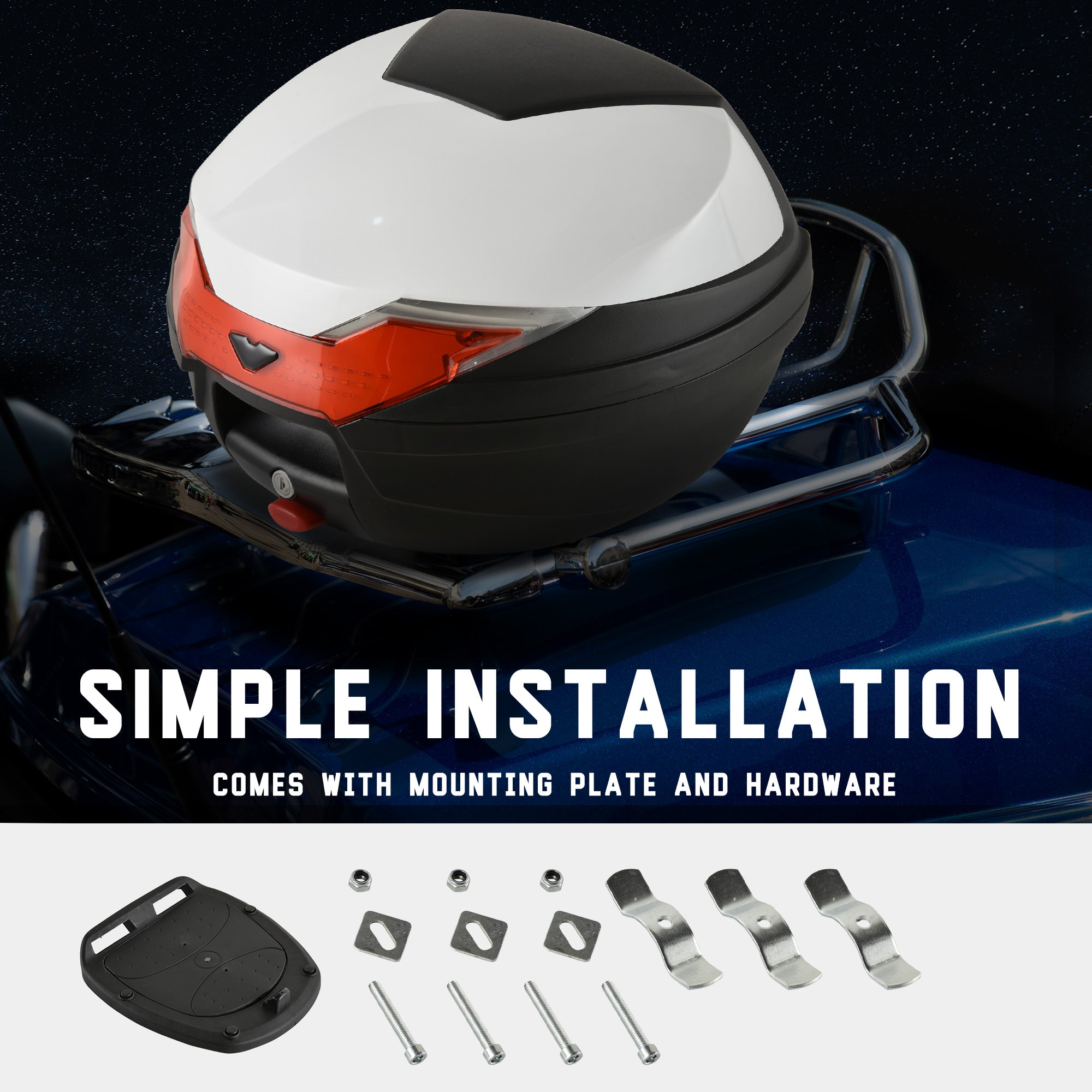 HOMCOM 32L Motorcycle Tail box Helmet Top Case Motorbike Luggage Storage Trunk Carrier Mount Rack 