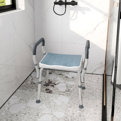 HOMCOM 57-69cm Aluminium Frame Bath Seat - Light Blue 