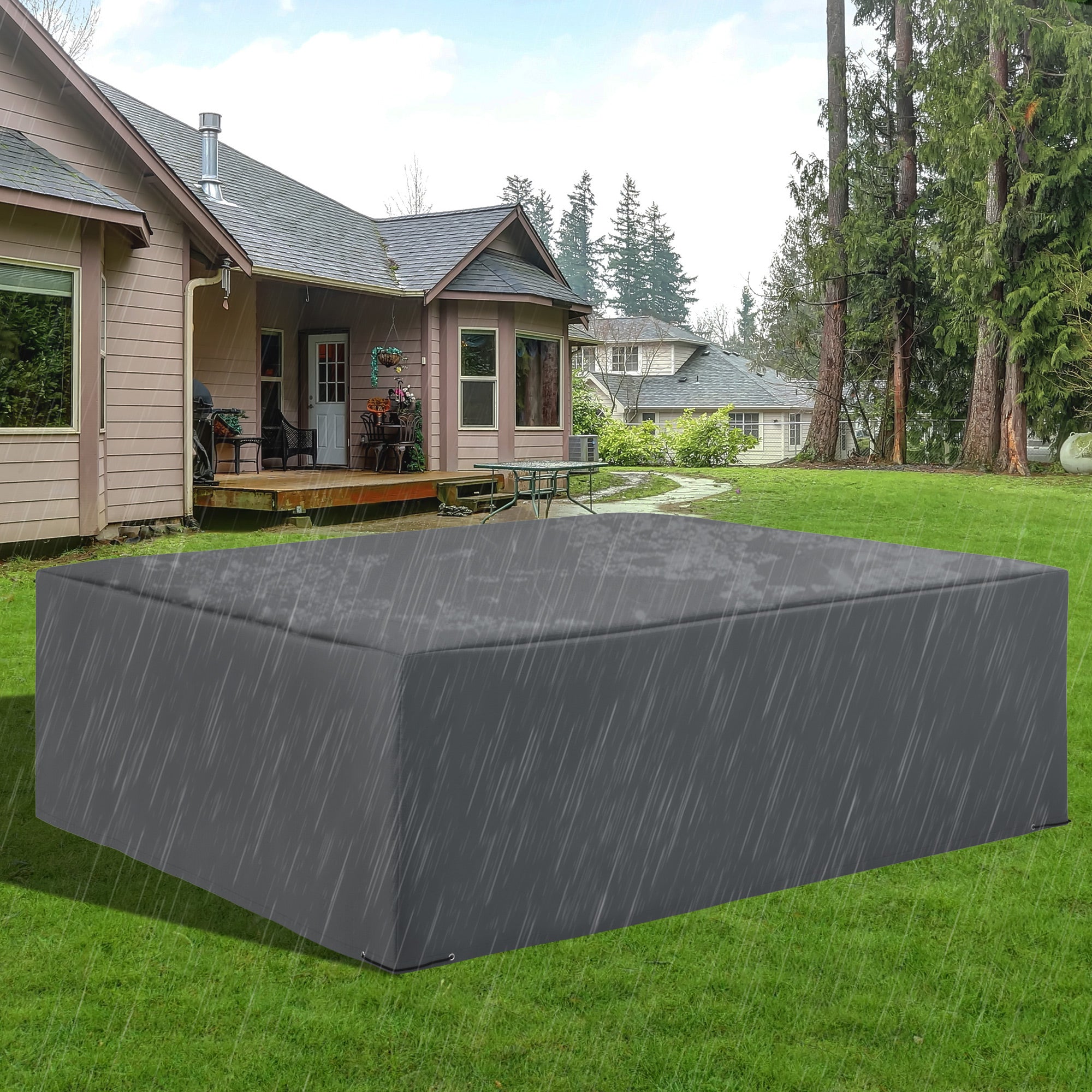 Outsunny 225x210cm Outdoor Garden Rattan Furniture Protective Cover Water UV Resistant Grey 
