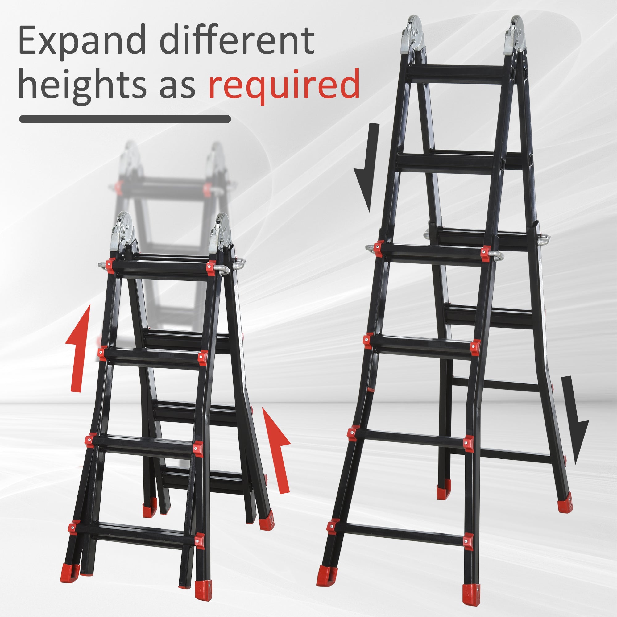 HOMCOM 4M Aluminium Duo Ladder Telescopic Herringbone Changeable Multi-Purpose w/ Non-Slip Steps Climbing DIY Platform Portable Workshop House Garden 