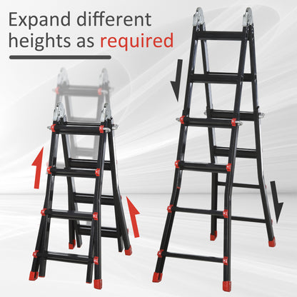 HOMCOM 4M Aluminium Duo Ladder Telescopic Herringbone Changeable Multi-Purpose w/ Non-Slip Steps Climbing DIY Platform Portable Workshop House Garden 
