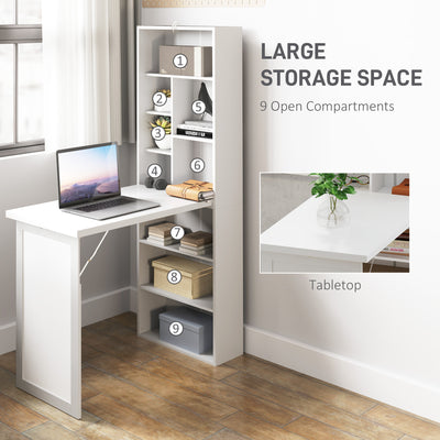 HOMCOM Three-Part Work Desk, with Storage and Writing Board - White 