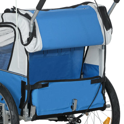 HOMCOM 2 Seat Bike Trailer with 5 Point Harness, Baby Bike Stroller with Safety Flag, Reflectors, for 18+ Months, Blue 